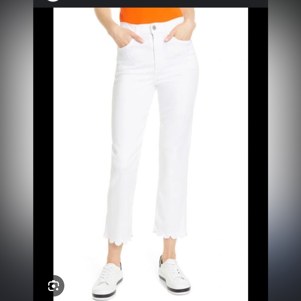 Alice + Olivia Stunning High Rise Scallop Cropped Skinny Jeans Vintage White